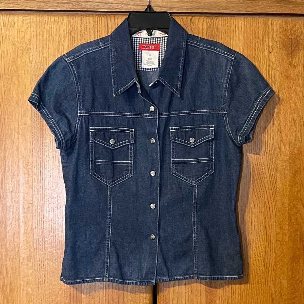 Esprit Button Down Medium Wash Denim Top Size Medium